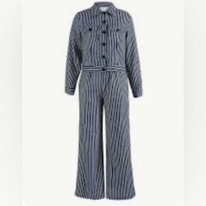 NWOT Women's Casual Navy Blue & White Striped Two-Piece Pantsuit L
